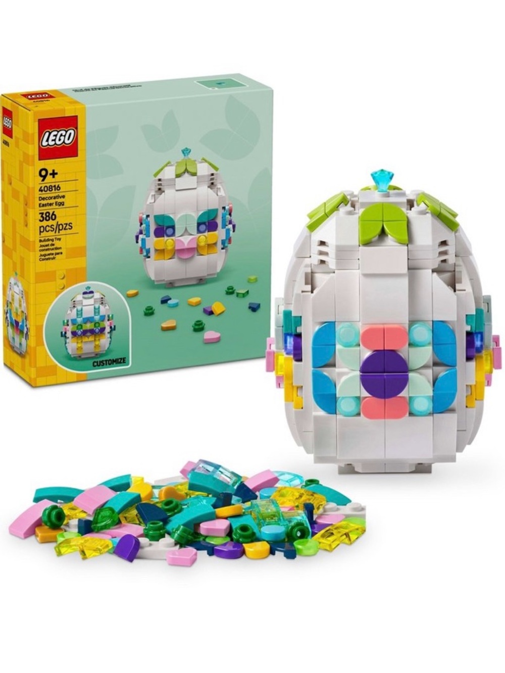 Lego White Decorative Egg with Pastel Pink Blue Green Purple Accents